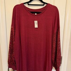 Maurice’s Elegant Burgundy Sequin Sleeve Women's Top 2XL